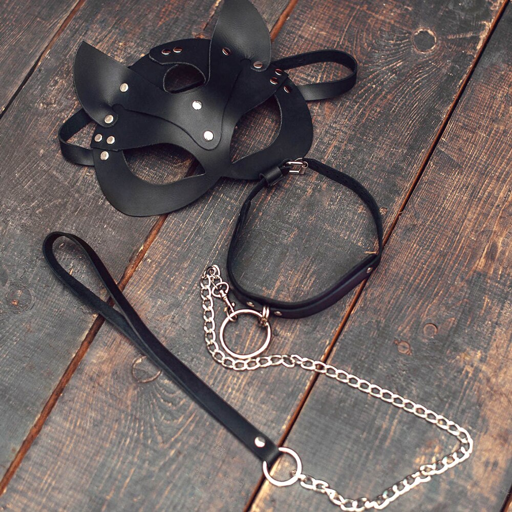 Lucifer On You - Masque collier et laisse Kitty en cuir PU