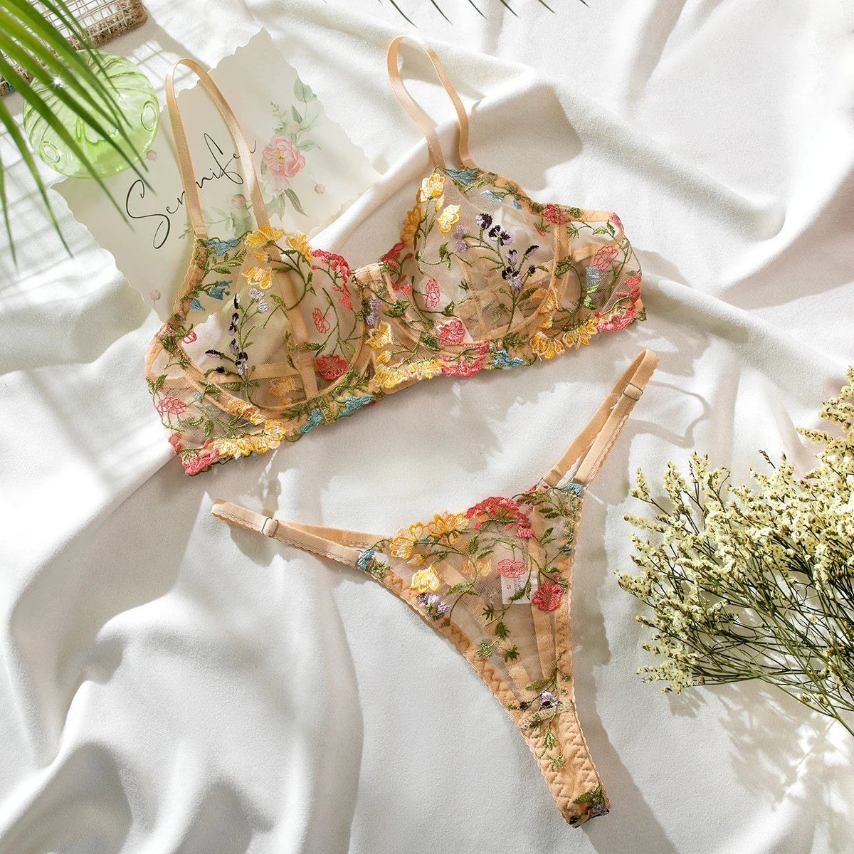 Lucifer On You - Ensemble lingerie en dentelle transparent qualité réglable fleurs